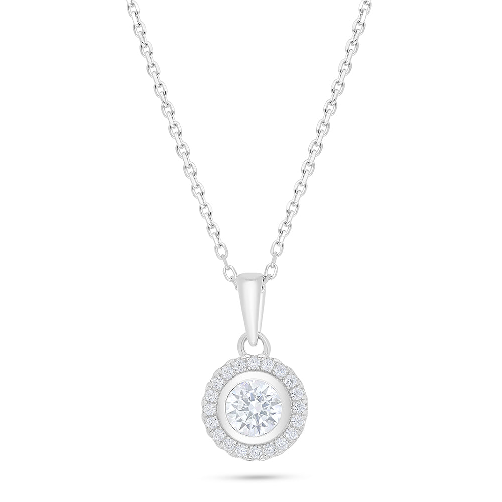 Sterling Silver 925 Necklace Rhodium Plated Embedded With White Zircon