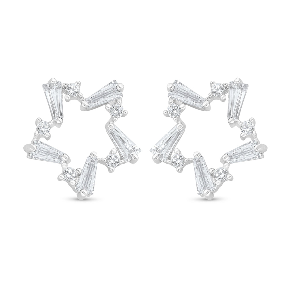 Sterling Silver 925 Earring Rhodium Plated Embedded With White Zircon
