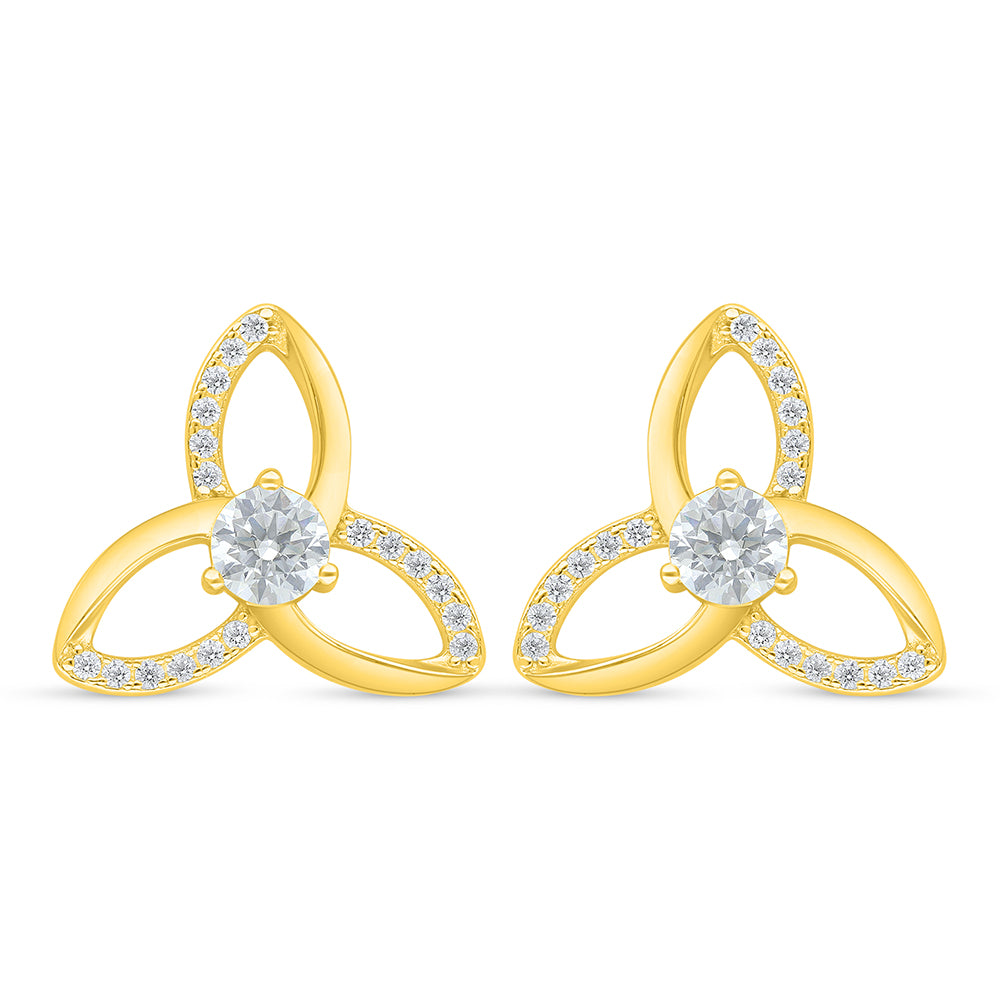 Sterling Silver 925 Earring Golden Plated Embedded With Diamond Zircon And White Zircon