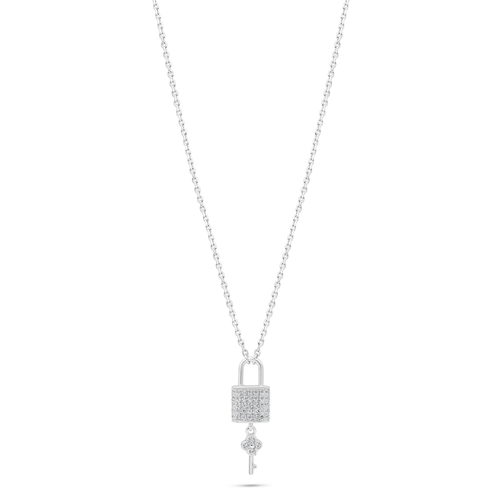 Sterling Silver 925 Necklace Rhodium Plated Embedded With White Zircon