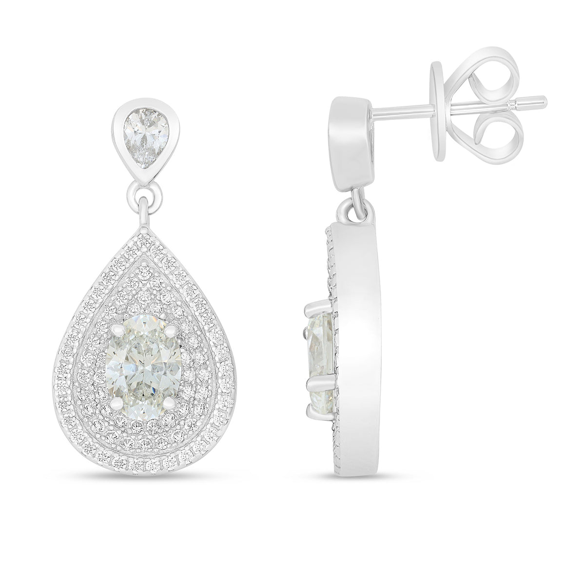 Sterling Silver 925 Earring Rhodium Plated Embedded With Diamond Zircon And White Zircon