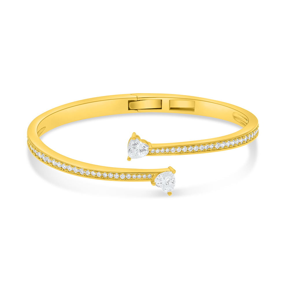 Sterling Silver 925 Bangle Golden Plated Embedded With White Zircon Size 5.5