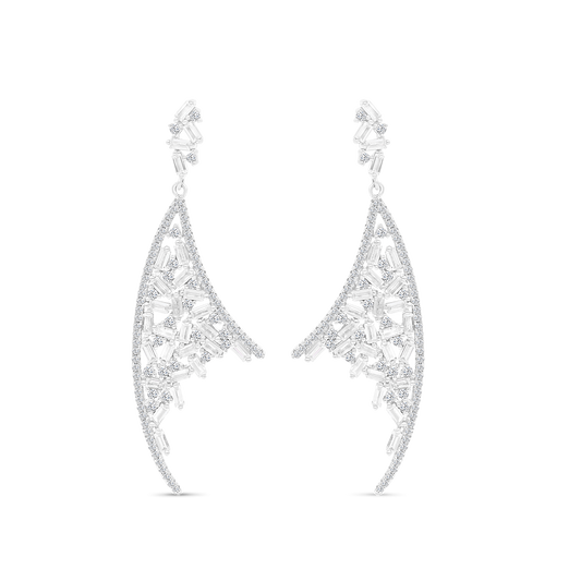 حلق فضة عيار 925 مطلي روديوم فص ابيض