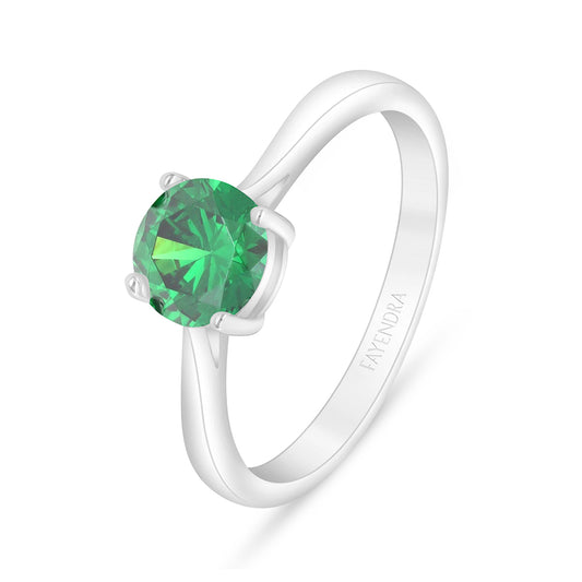 Sterling Silver 925 Ring Rhodium Plated Embedded With Emerald Zircon