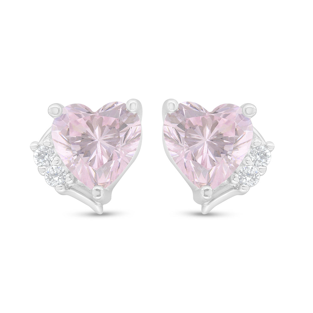 Sterling Silver 925 Earring Rhodium Plated Embedded With Pink Zircon And White Zircon