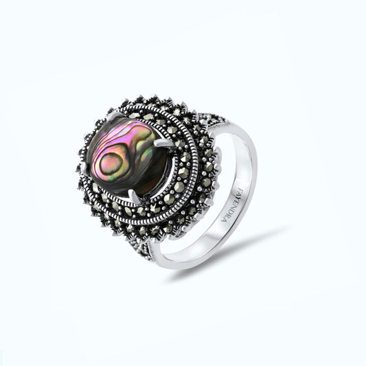 Sterling Silver 925 Ring Natural Blue Shell Marcasite Stones