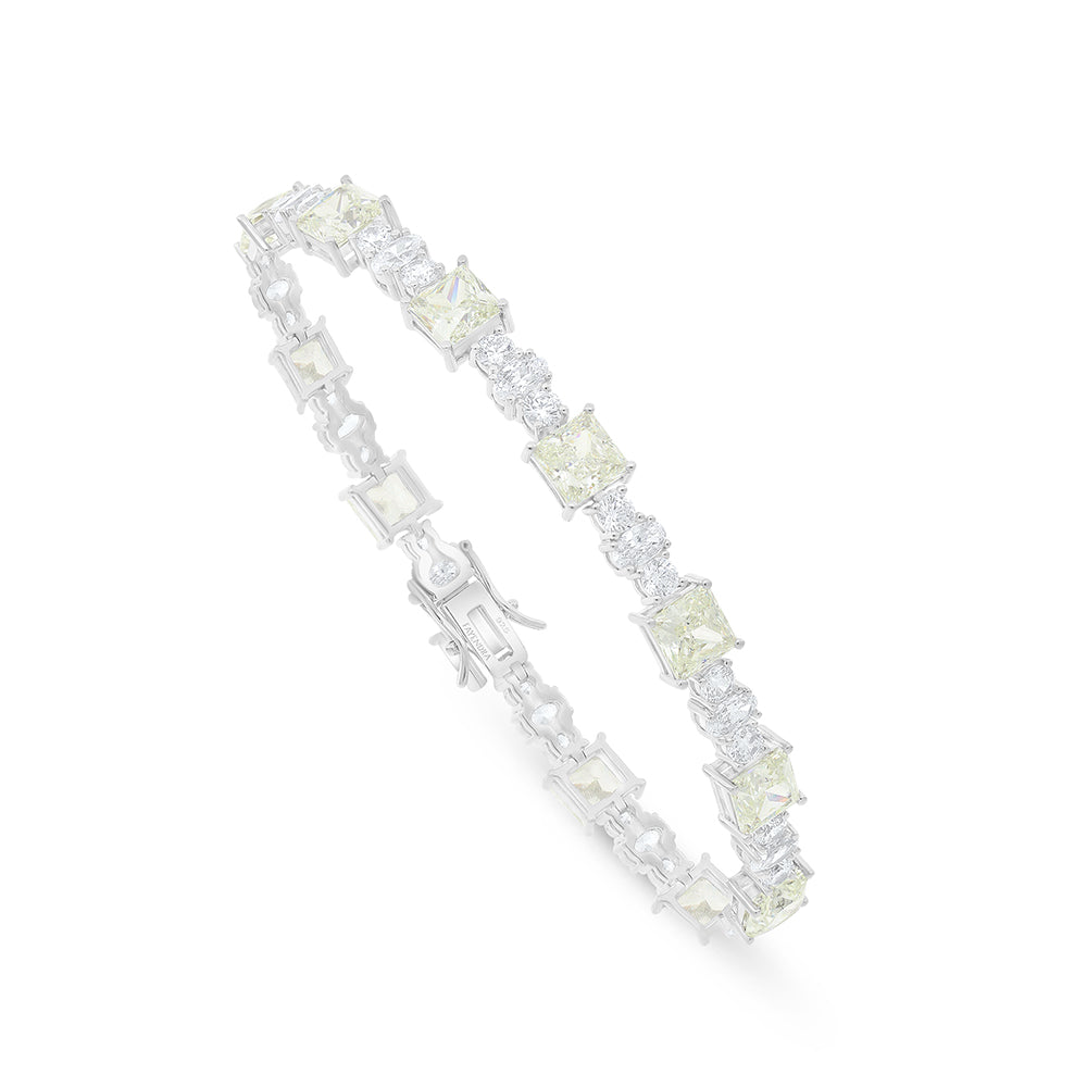 اسورة من الفضة الخالصة عيار 925 مطلية روديوم مرصعة بالزركون الكناري الالماسي و فص ابيض