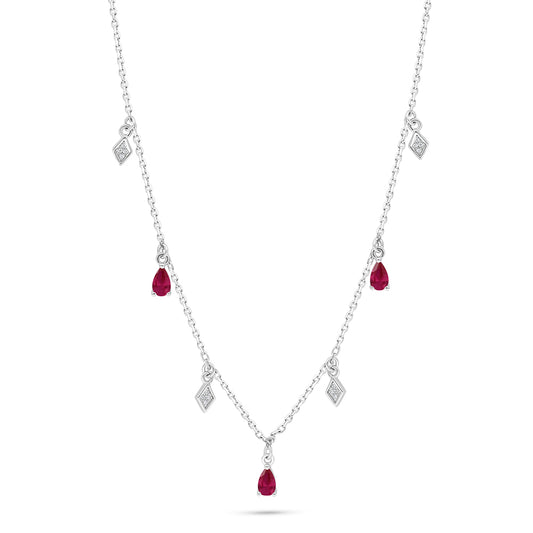 عقد من الفضة الخالصة عيار 925 مطلي روديوم مرصع ياقوت كروندوم و فص ابيض