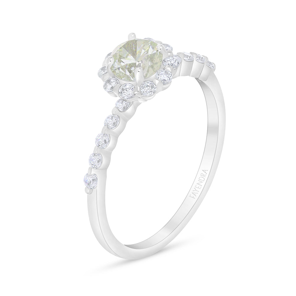 خاتم من الفضة الخالصة عيار 925 مطلي روديوم مرصع بالزركون الكناري الالماسي و فص ابيض