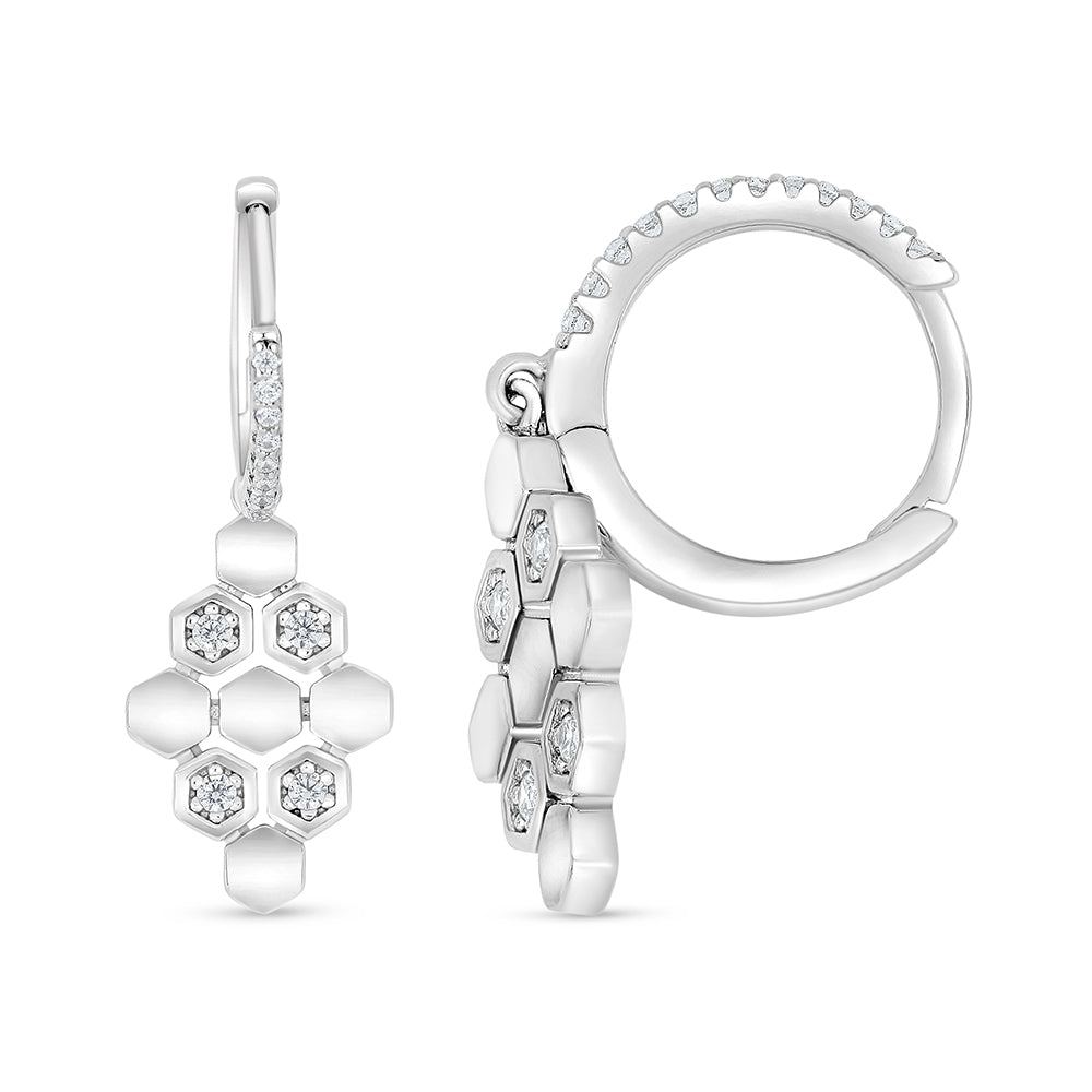 Sterling Silver 925 Earring Rhodium Plated Embedded With White Zircon