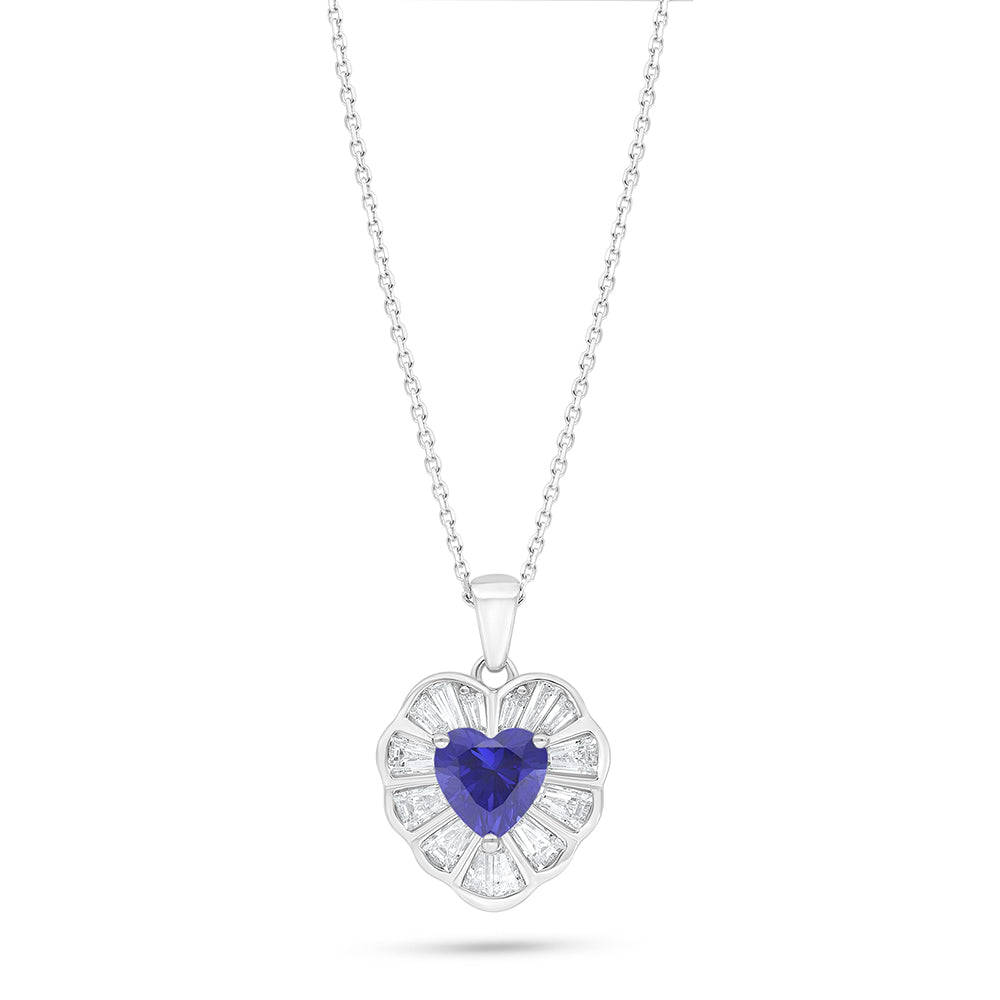 Sterling Silver 925 Necklace Rhodium Plated Embedded With Sapphire Corundum And White Zircon