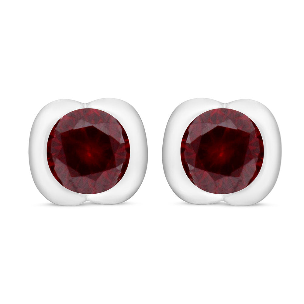 Sterling Silver 925 Earring Rhodium Plated Embedded With Ruby Corundum