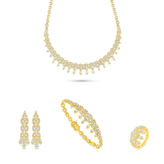 طقم من الفضة الخالصة عيار 925 مطلي ذهبي مرصع فص ابيض