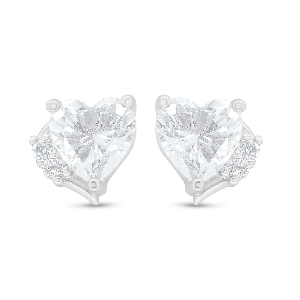 Sterling Silver 925 Earring Rhodium Plated Embedded With White Zircon