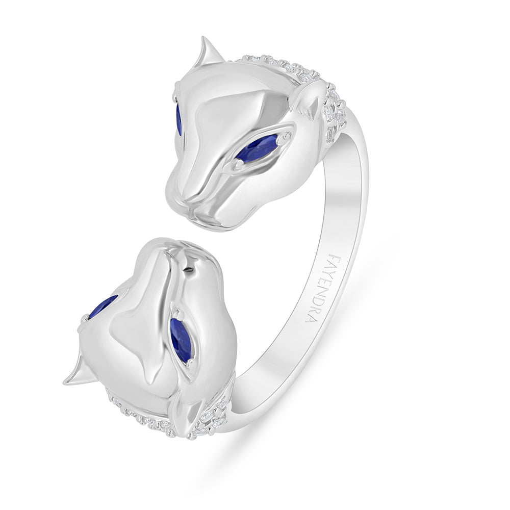 Sterling Silver 925 Ring Rhodium Plated Embedded With Sapphire Corundum And White Zircon