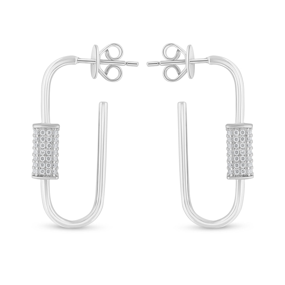 Sterling Silver 925 Earring Rhodium Plated Embedded With White Zircon