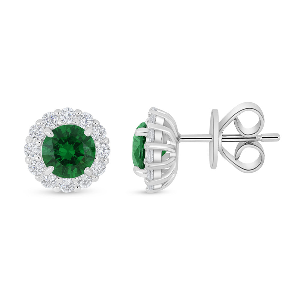 Sterling Silver 925 Earring Rhodium Plated Embedded With Emerald Zircon And White Zircon