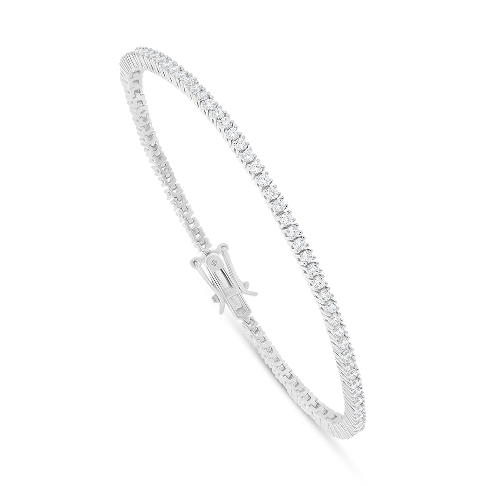 Sterling Silver 925 Bracelet Rhodium Plated Embedded With White Zircon