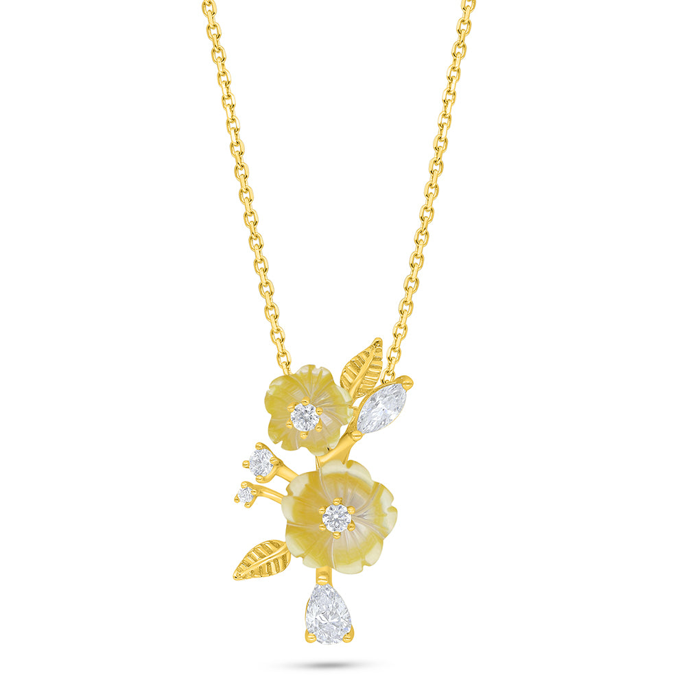 Sterling Silver 925 Necklace Golden Plated Embedded With Yellow Shell And Diamond Zircon And White Zircon