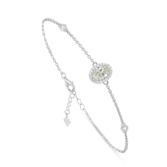 اسورة من الفضة الخالصة عيار 925 مطلية روديوم مرصعة بالزركون الكناري الالماسي و فص ابيض