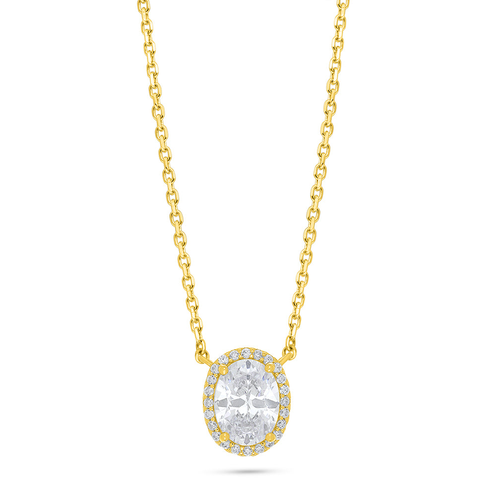 Sterling Silver 925 Necklace Golden Plated Embedded With White Zircon