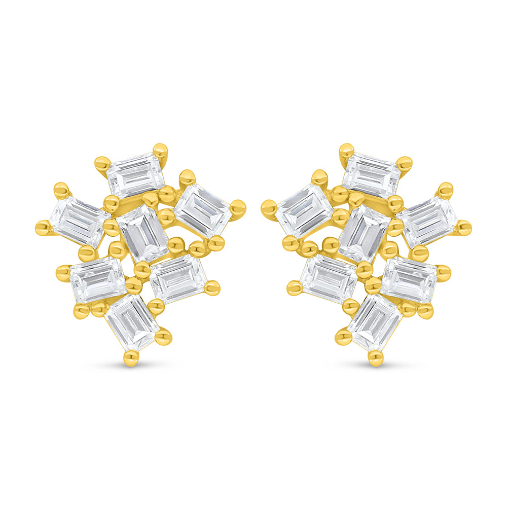 Sterling Silver 925 Earring Golden Plated Embedded With White Zircon