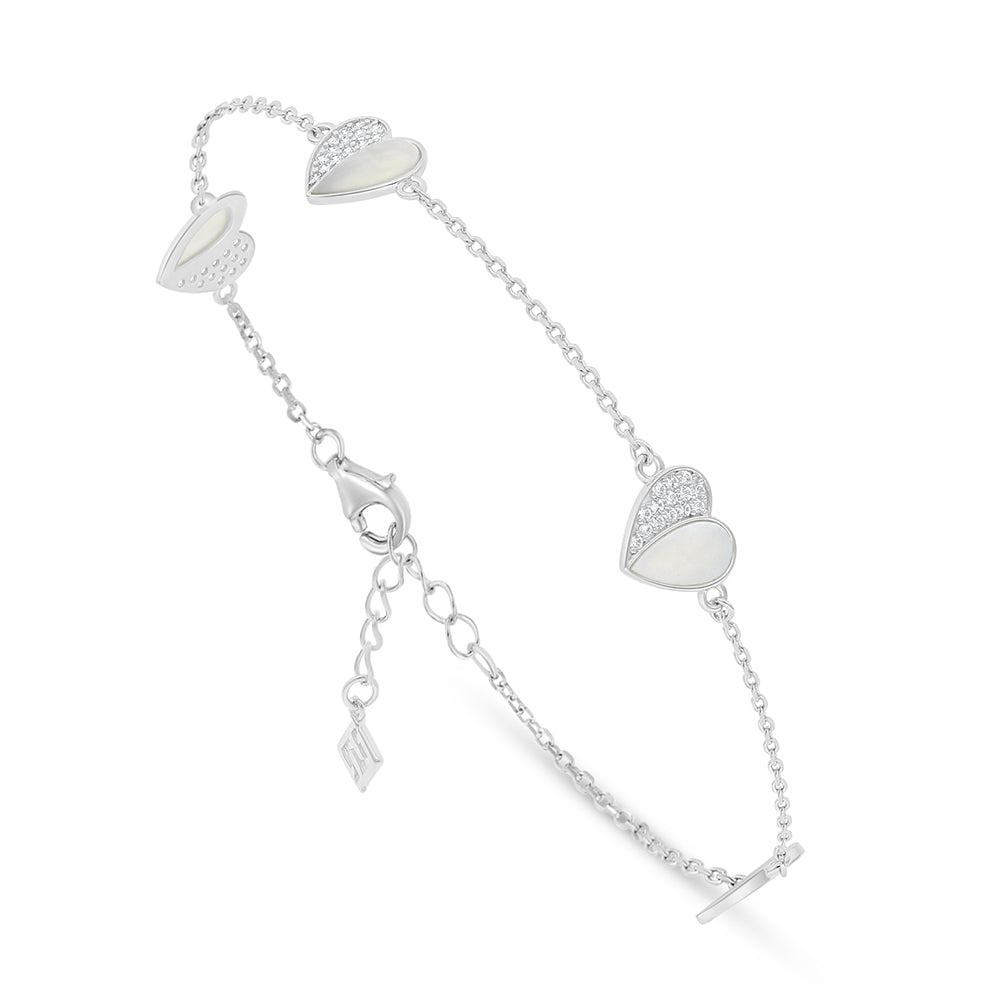 اسورة من الفضة الخالصة عيار 925 مطلية روديوم مرصعة صدف ابيض و فص ابيض