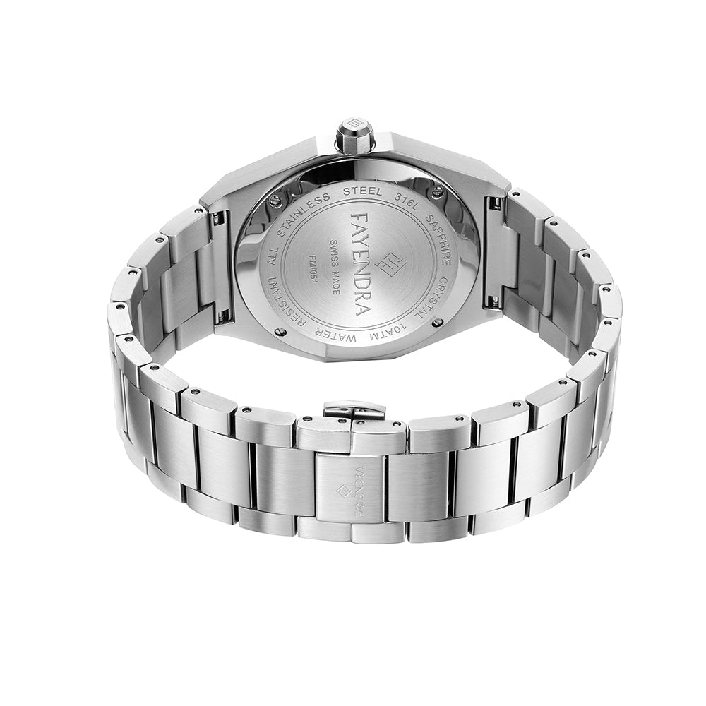 ساعة رجالي ستانلس ستيل عيار 316 بلون فضي - مينا حجر صدف ام اللالئ البني