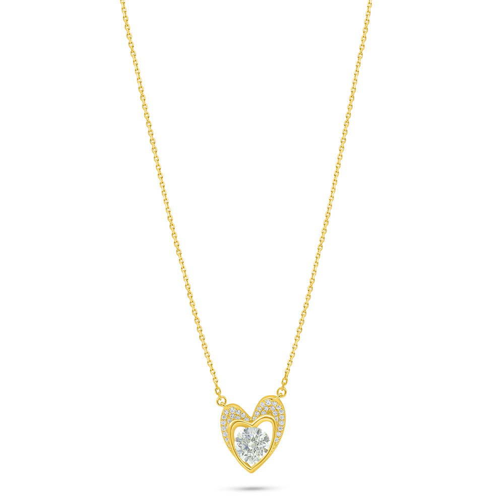 Sterling Silver 925 Necklace Golden Plated Embedded With White Zircon