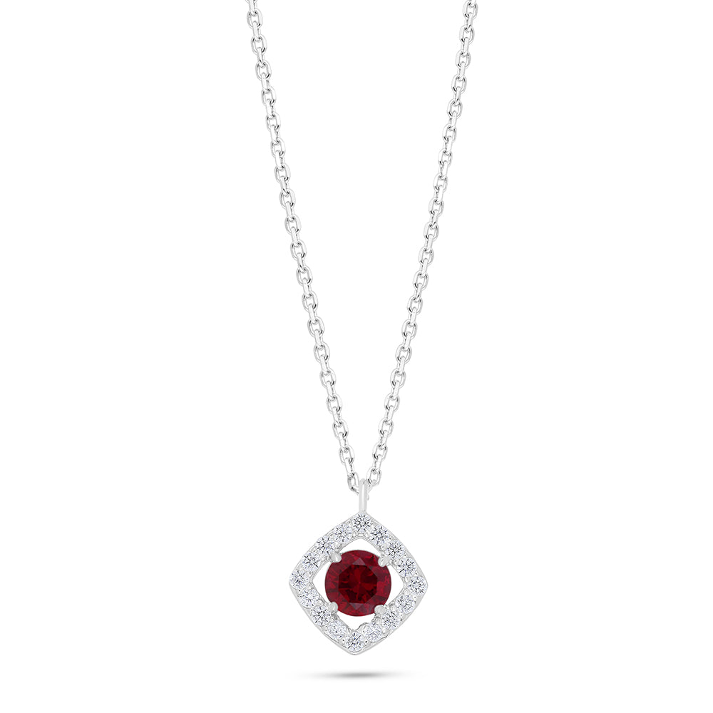 Sterling Silver 925 Necklace Rhodium Plated Embedded With Ruby Corundum And White Zircon
