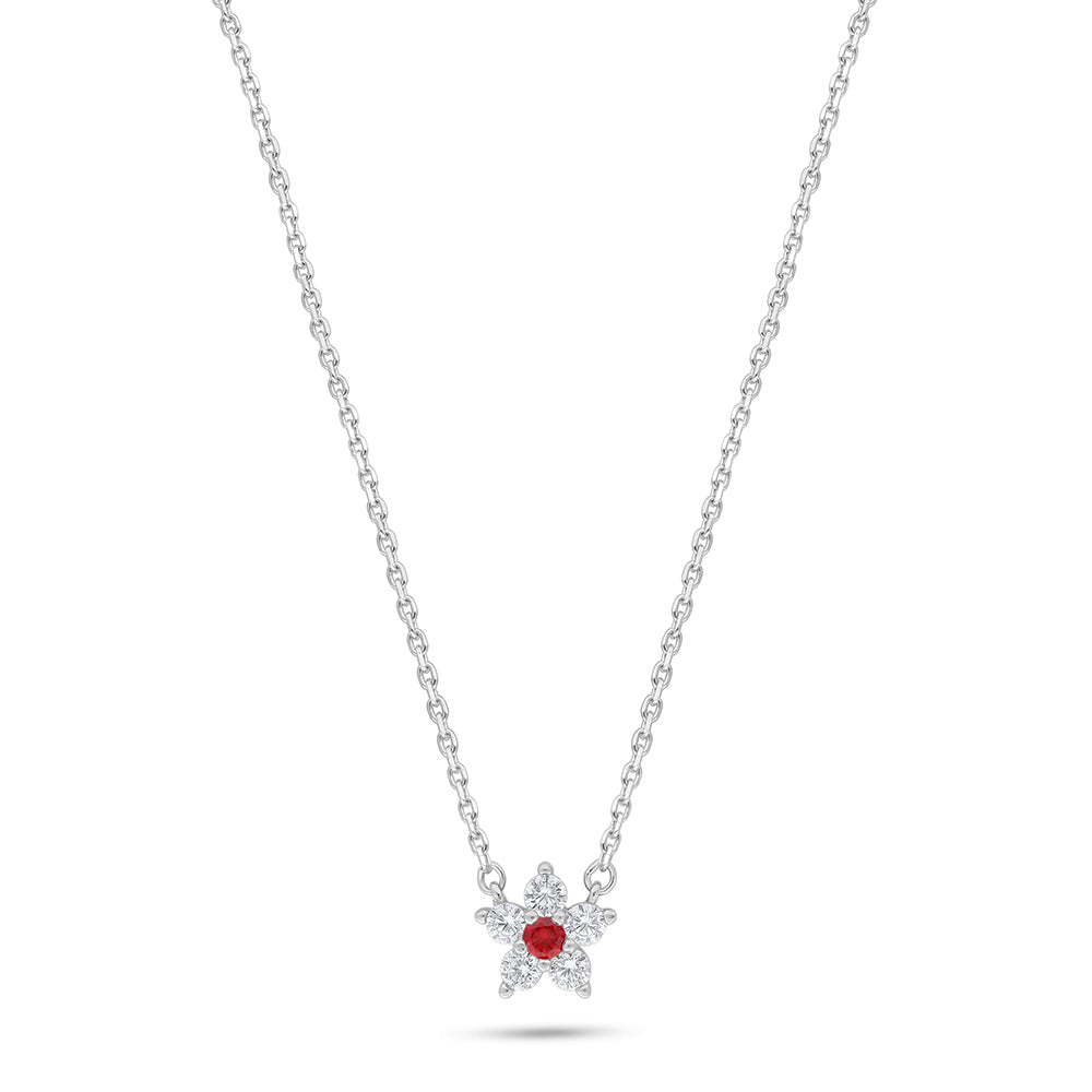 Sterling Silver 925 Necklace Rhodium Plated Embedded With Ruby Corundum And White Zircon