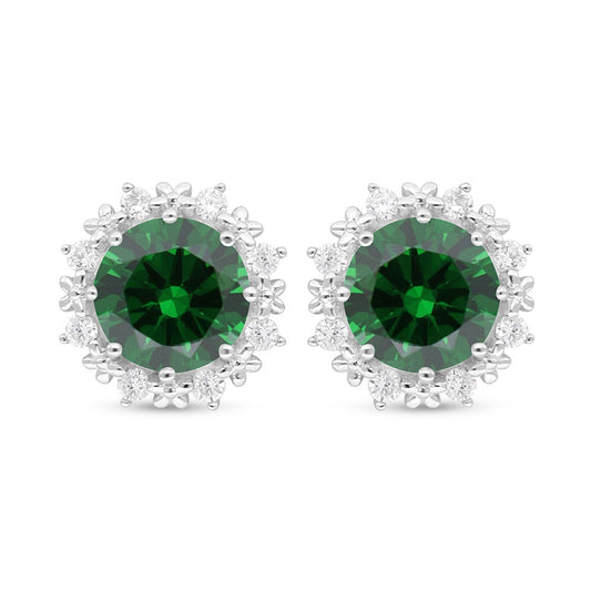 اقراط من الفضة الخالصة عيار 925 مطلي روديوم مرصع زركون زمردي و فص ابيض