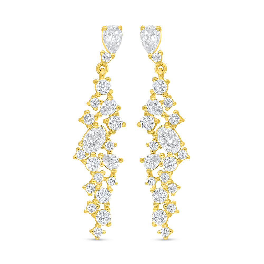 Sterling Silver 925 Earring Golden Plated Embedded With White Zircon