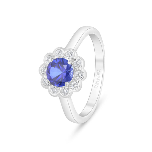 Sterling Silver 925 Ring Rhodium Plated Embedded With Sapphire Corundum And White Zircon