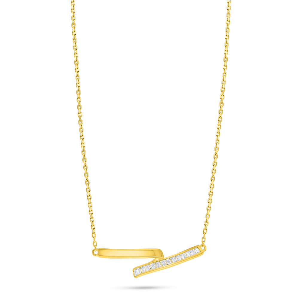 عقد من الفضة الخالصة عيار 925 مطلي ذهبي مرصع فص ابيض