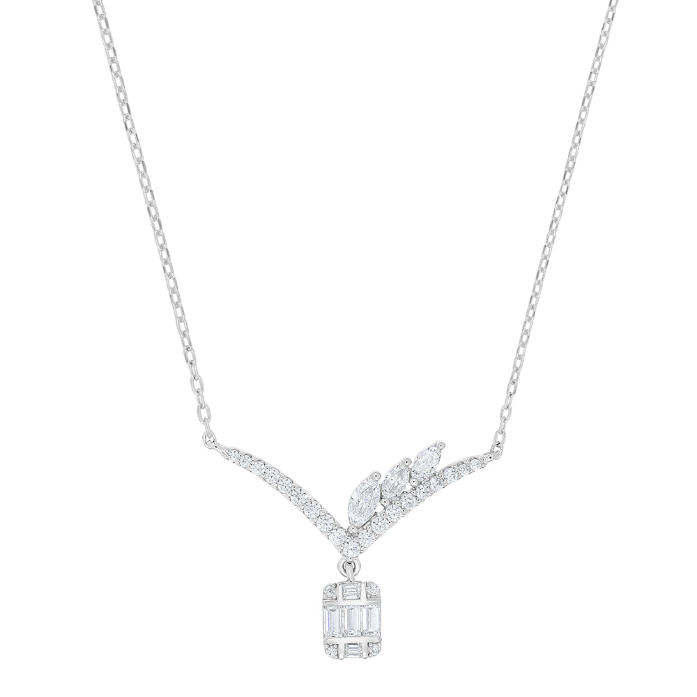 Sterling Silver 925 Necklace Rhodium Plated Embedded With White Zircon
