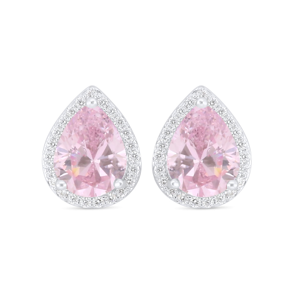 اقراط من الفضة الخالصة عيار 925 مطلي روديوم مرصع زركون بنك و فص ابيض