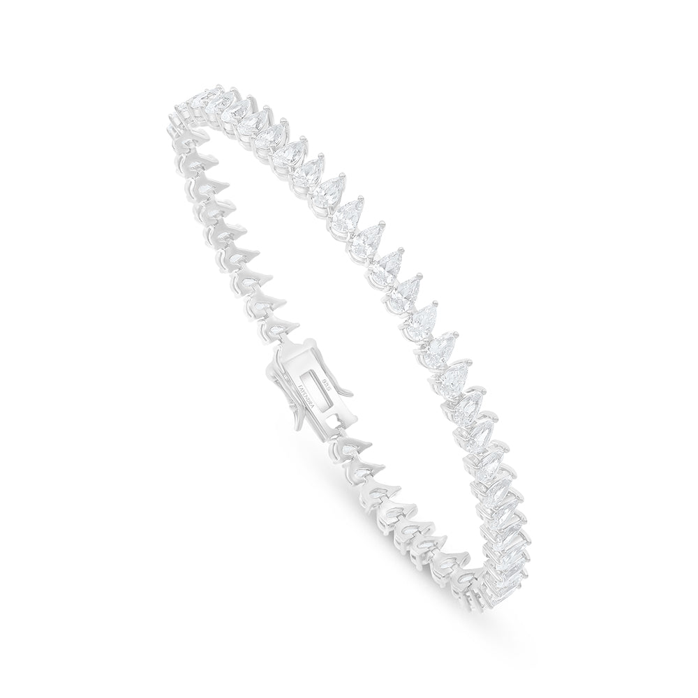 Sterling Silver 925 Bracelet Rhodium Plated Embedded With White Zircon