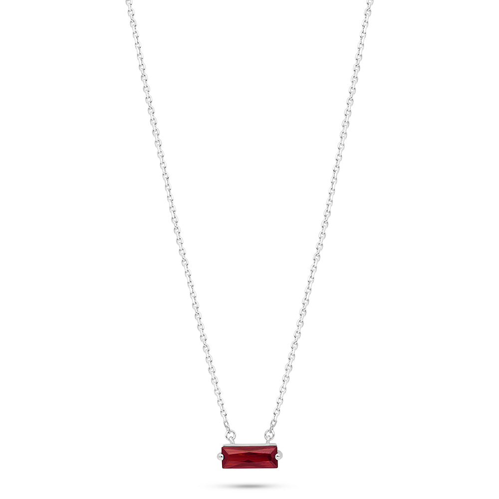 Sterling Silver 925 Necklace Rhodium Plated Embedded With Ruby Corundum