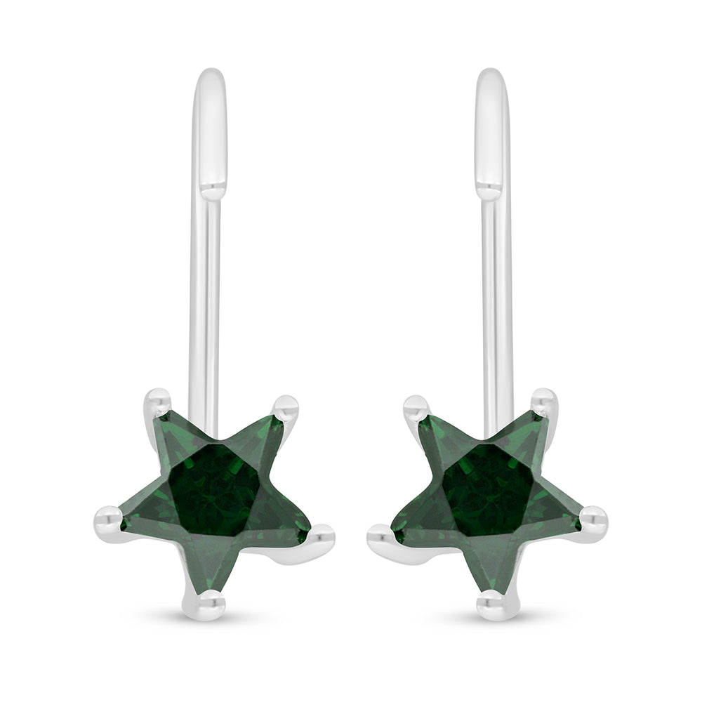 Sterling Silver 925 Earring Rhodium Plated Embedded With Emerald Zircon