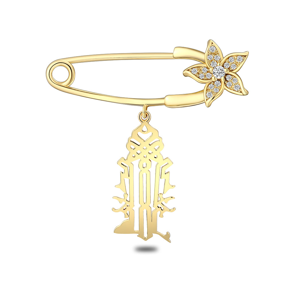 بروش أطفال من الفضة الخالصة عيار 925 مطلي ذهبي مرصع فص ابيض