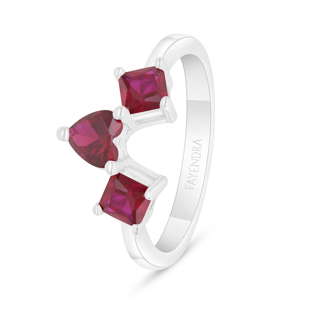 Sterling Silver 925 Ring Rhodium Plated Embedded With Ruby Corundum