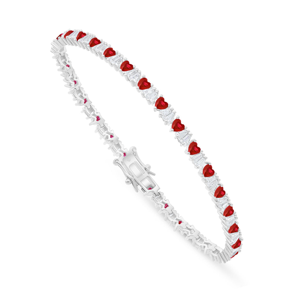 Sterling Silver 925 Bracelet Rhodium Plated Embedded With Ruby Corundum And White Zircon