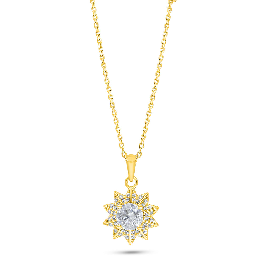 Sterling Silver 925 Necklace Golden Plated Embedded With White Zircon