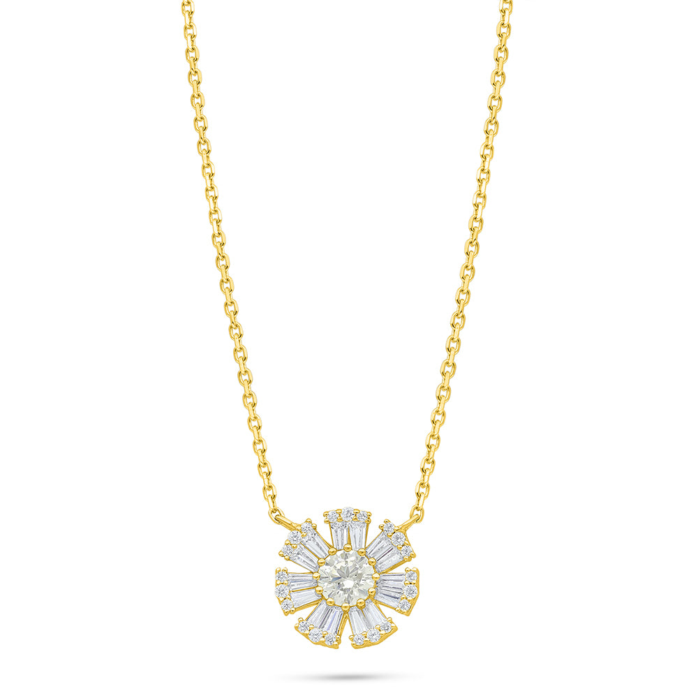 Sterling Silver 925 Necklace Golden Plated Embedded With White Zircon