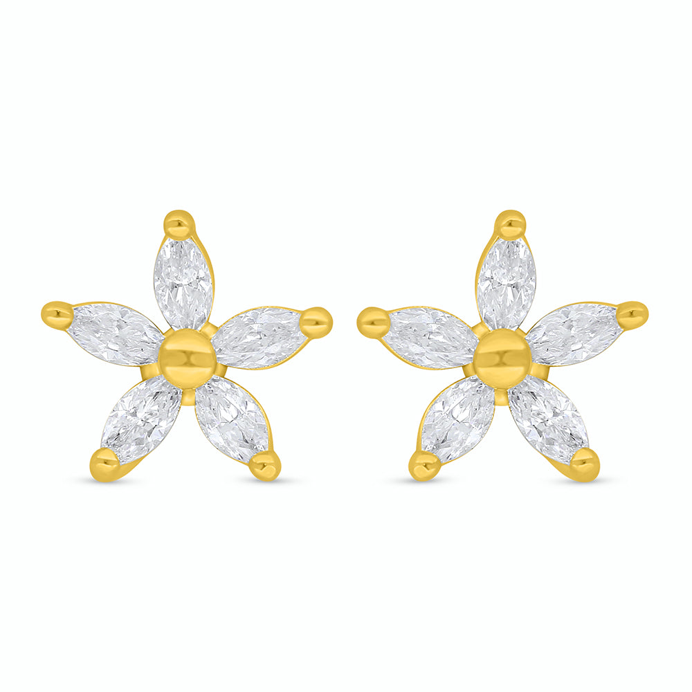 Sterling Silver 925 Earring Golden Plated Embedded With White Zircon