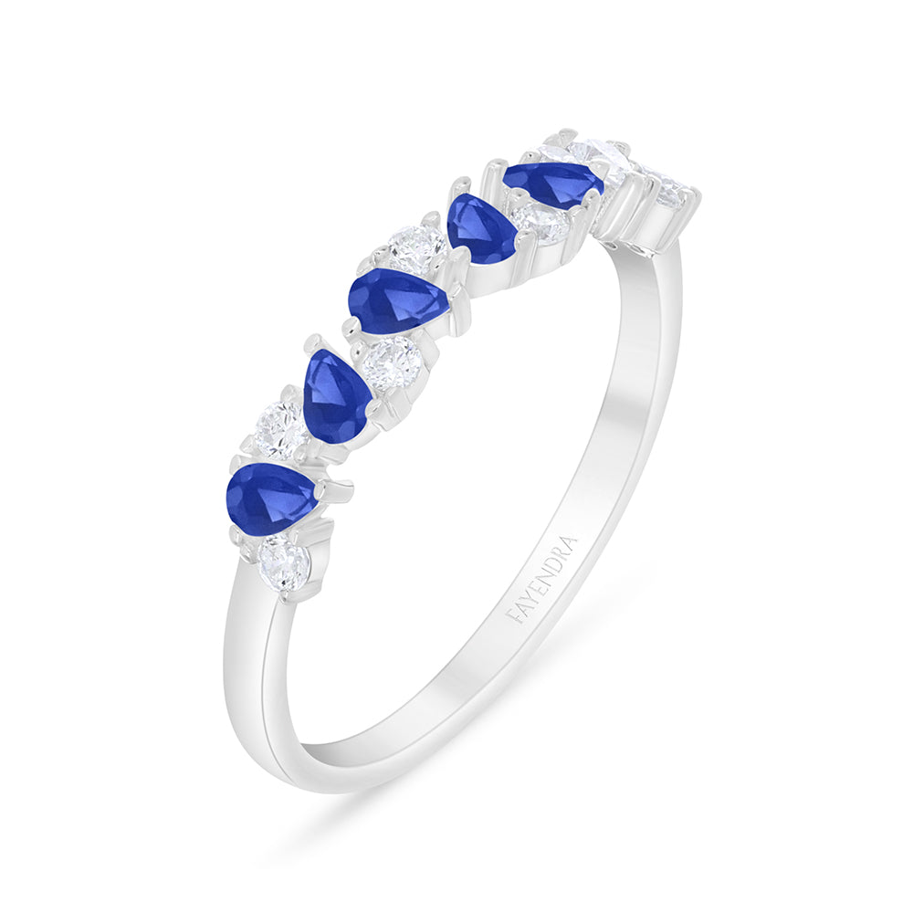 خاتم من الفضة الخالصة عيار 925 مطلي روديوم مرصع زفير كروندوم و فص ابيض