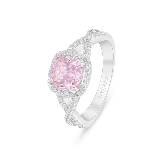 خاتم من الفضة الخالصة عيار 925 مطلي روديوم مرصع زركون بنك و فص ابيض