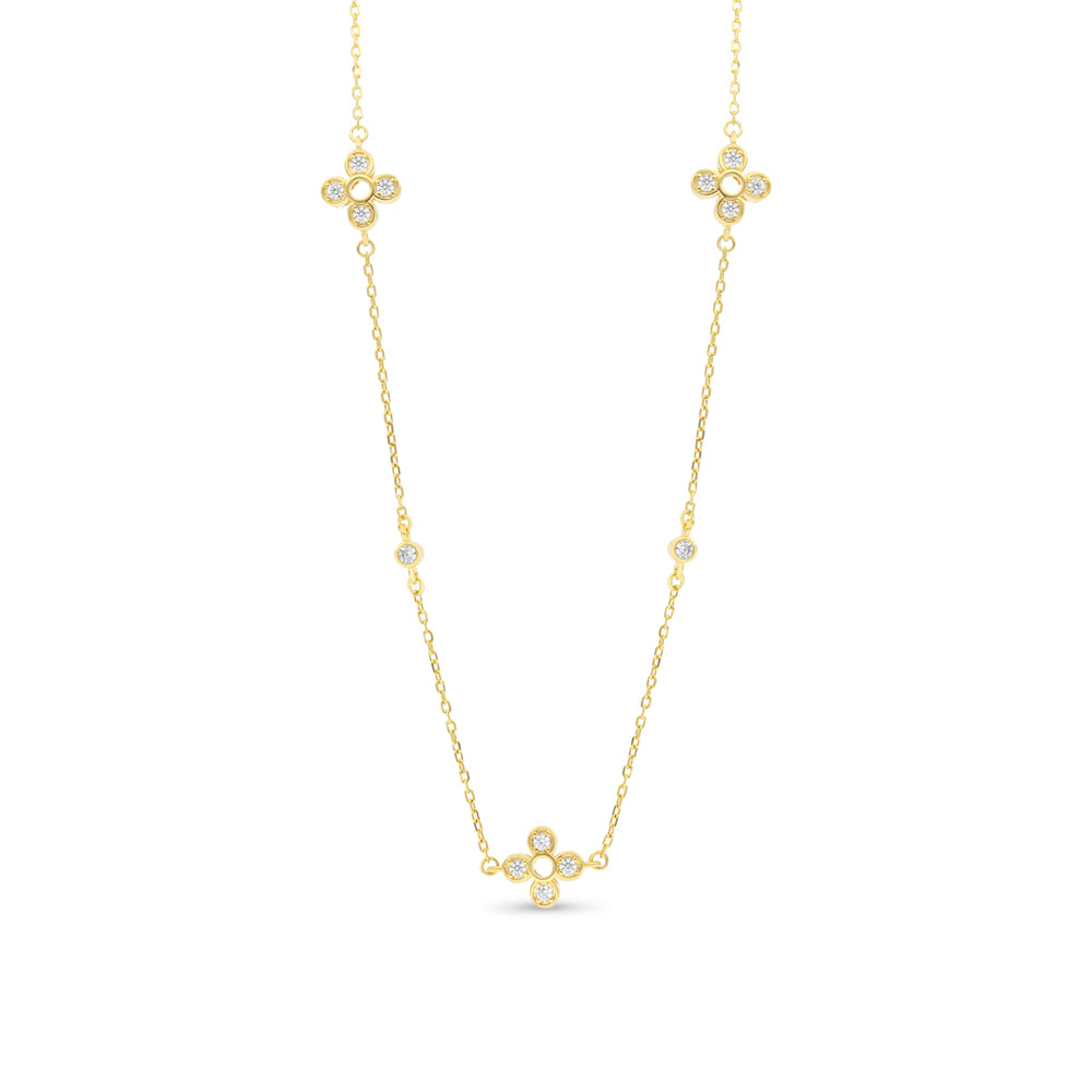 Sterling Silver 925 Necklace Gold Plated Embedded With White CZ