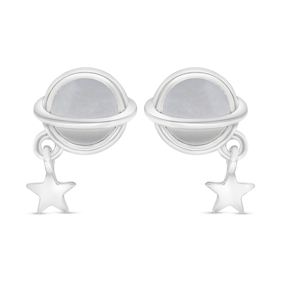Sterling Silver 925 Earring Rhodium Plated Embedded With White Shell